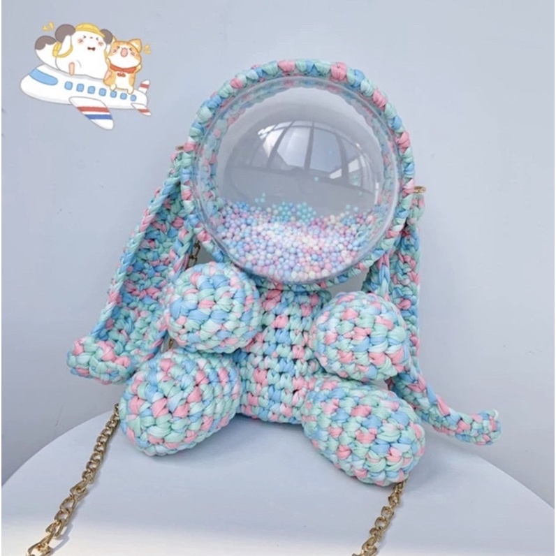 Set nguyên liệu đan túi, balo DIY hình thỏ tai dài đáng yêu