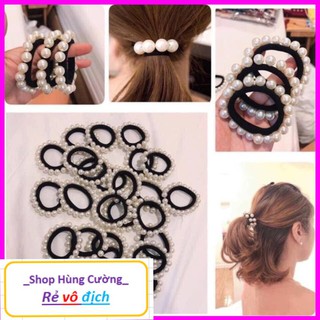 Combo 10 dây chun buộc tóc đính ngọc trai nhân tạo