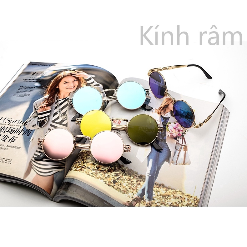 Kính mát gọng kim loại tròn chống nắng UV400 cho nam