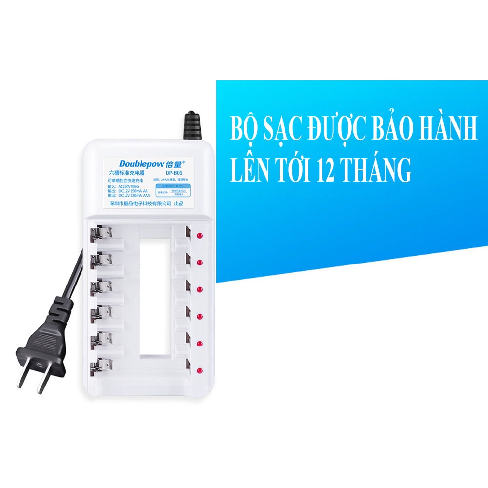 Bộ sạc pin tiểu AA AAA 6 cổng Doublepow DP-B06 - Sạc pin tiểu đa năng Nimh Nicd tiêu chuẩn
