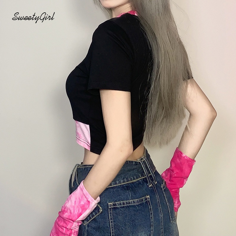 Áo Thun Ngắn Tay Cổ Tròn In Họa Tiết Mèo Hoạt Hình Phối Màu Tương Phản Thời Trang Cho Nữ 2022