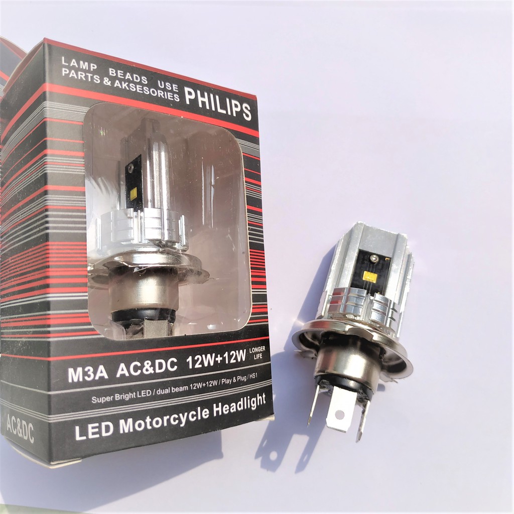 Đèn Pha Led 2 Tim chân H4 Philip 12+12w - philiph4 m3a