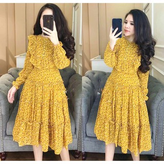 Đầm hoa bèo ngực tùng nhúng voan lụa