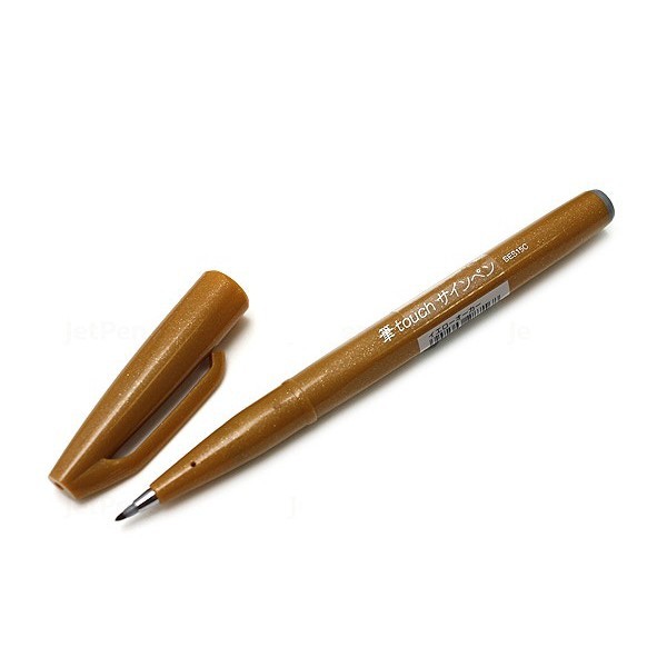 Bút lông viết calligraphy Pentel Fude Touch Brush Sign Pen - Màu vàng mù tạt (Yellow Ochre)
