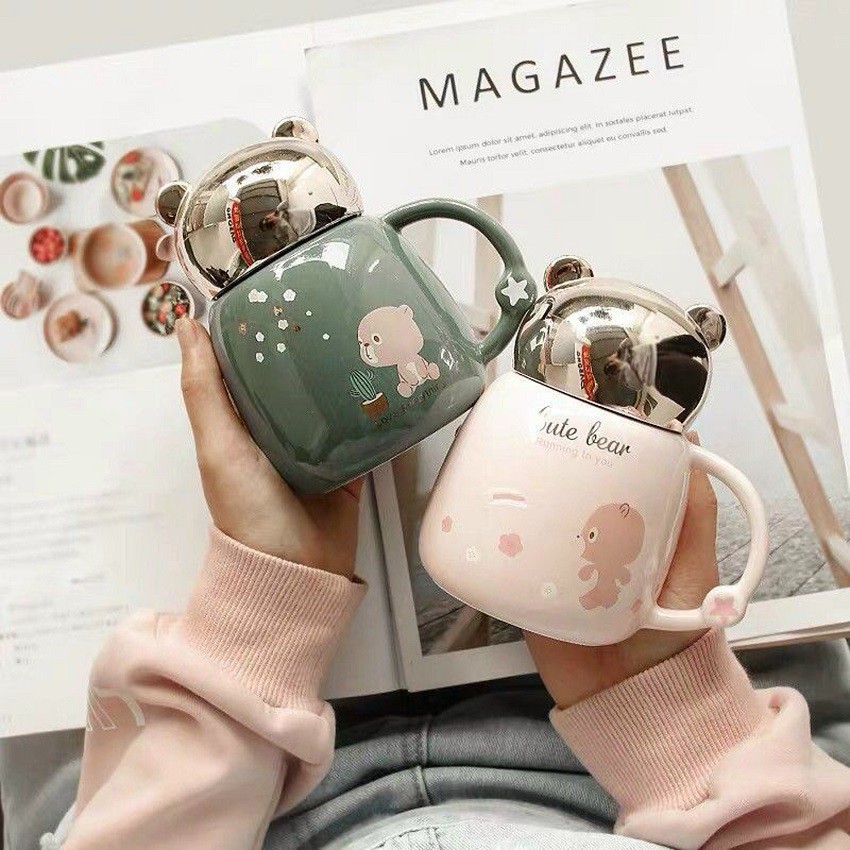 Cốc giữ nhiệt❤️SALE❤️Cốc sứ uống sữa uống cafe có tay cầm hình gấu siêu dễ thương có nắp đậy tiện dụng | BigBuy360 - bigbuy360.vn