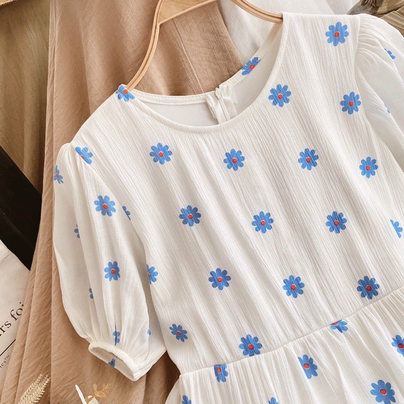 Đầm Babydoll In Hoa Suông Tay Phồng - Kèm Hình Thật