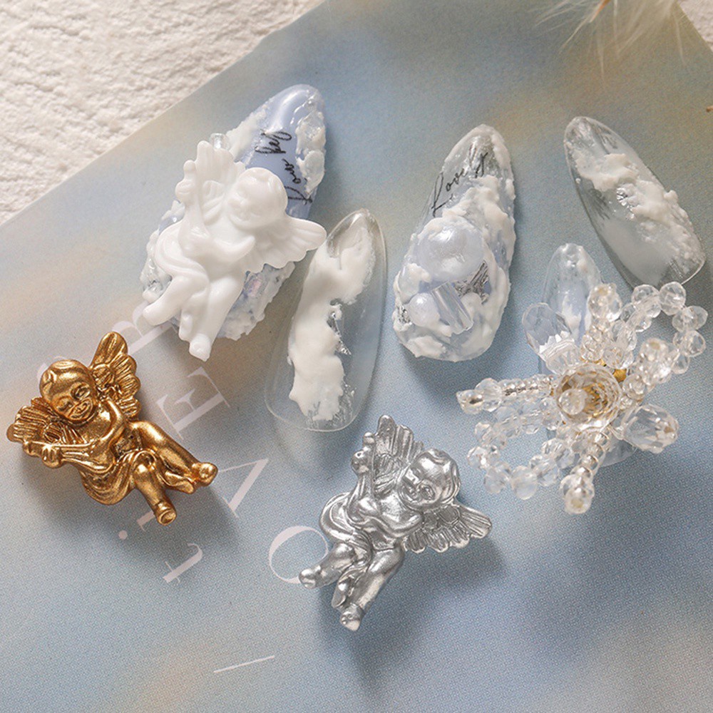 [Hàng mới về] Set 30 phụ kiện trang trí móng tay 3d hình thiên thần hoạt hình bằng nhựa resin với 4 màu tùy chọn