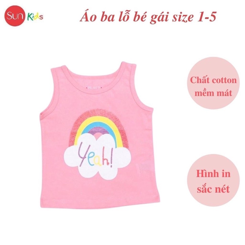 Áo thun bé gái, áo phông bé gái dáng ba lỗ, chất cotton, nhiều màu, size 1-5 - SUNKIDS1