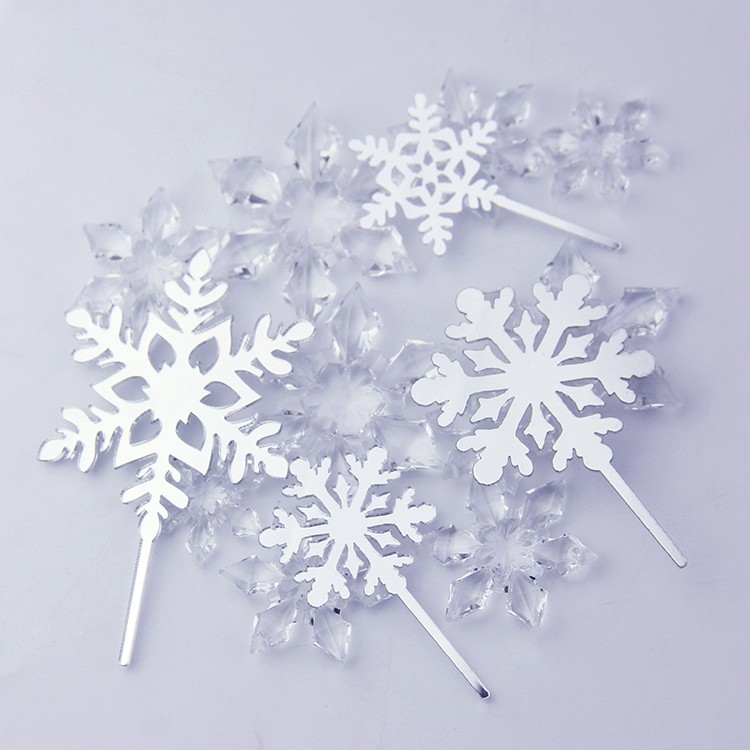 Set 10 Phụ Kiện Trang Trí Bánh Kem Hình Bông Tuyết Bằng Acrylic