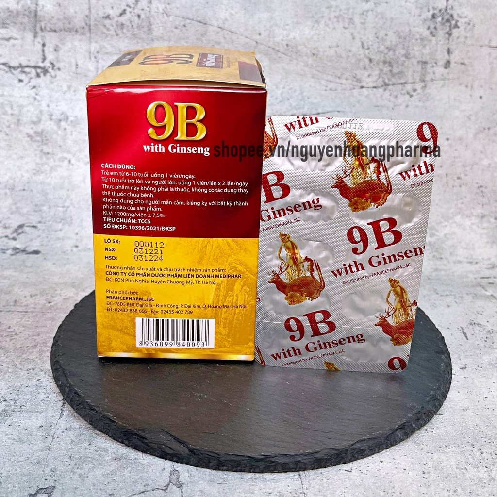 Vitamin tổng hợp 9B bổ sung nhân sâm, đông trùng hạ thảo, nhưng hươu, giúp tăng đề kháng, ngủ ngon, ăn ngon - Hộp 100v
