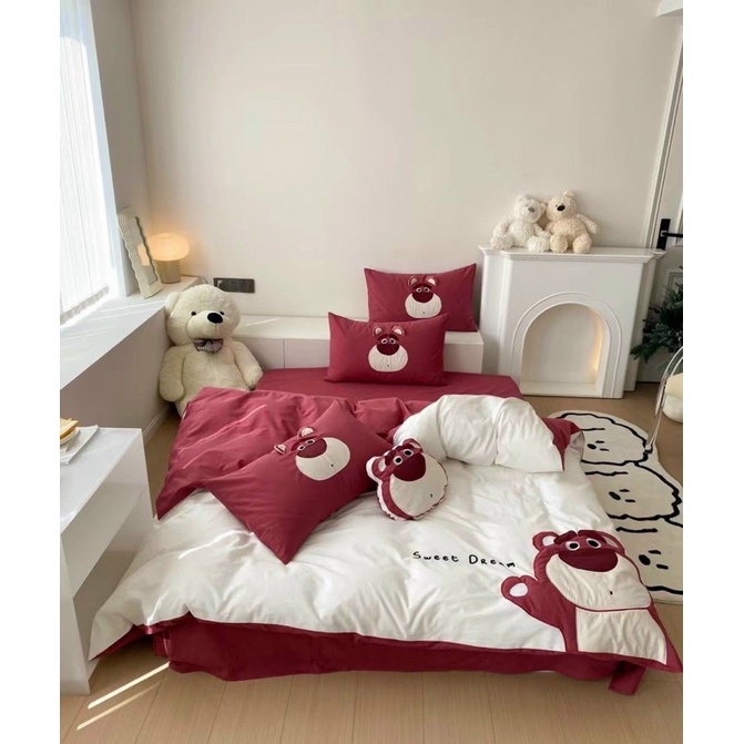Set Chăn Ga Cotton Linen IGUN BEDDING Hoạt Hình Tặng Kèm Gối Bông