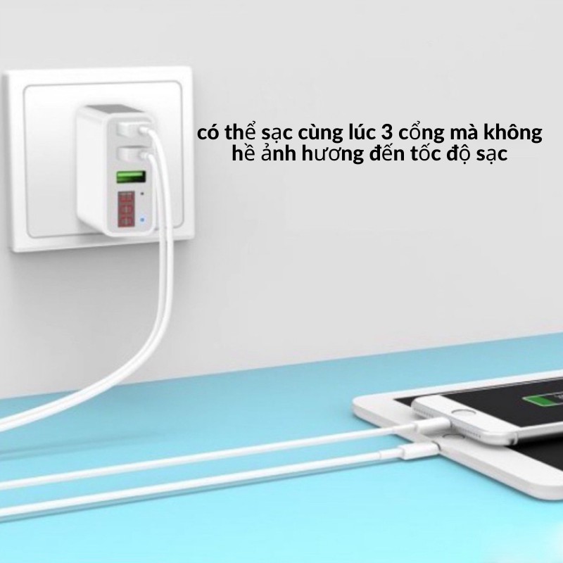 Củ sạc 3 cổng USB Hoco C15-cốc sạc nhanh chính hãng có đèn led báo trạng thái