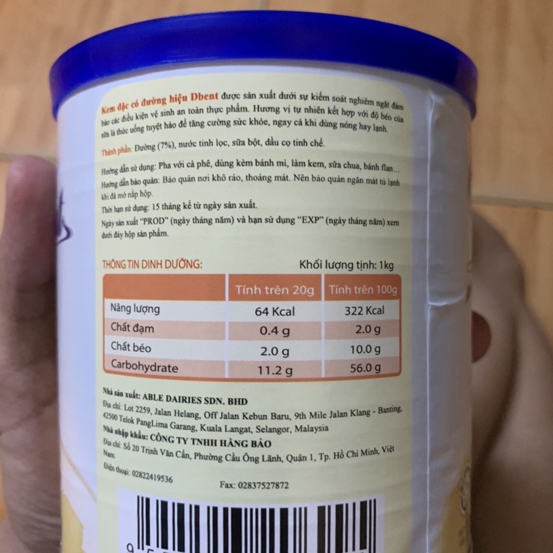 Sữa đặc Dbent 1kg nhập khẩu Malaysia - DATE XA