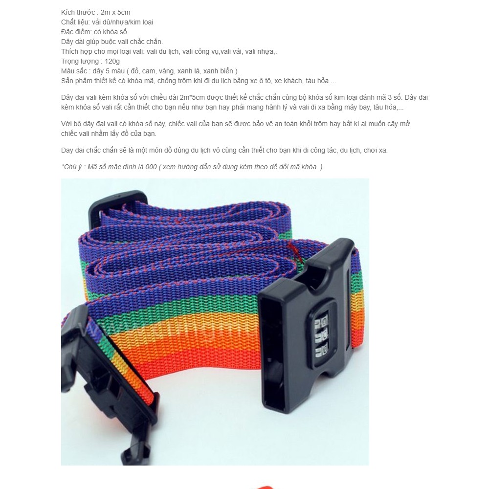 Dây Đai Vali Khóa Số Chống Trộm Bảo Vệ Hành Lý Siêu Bền