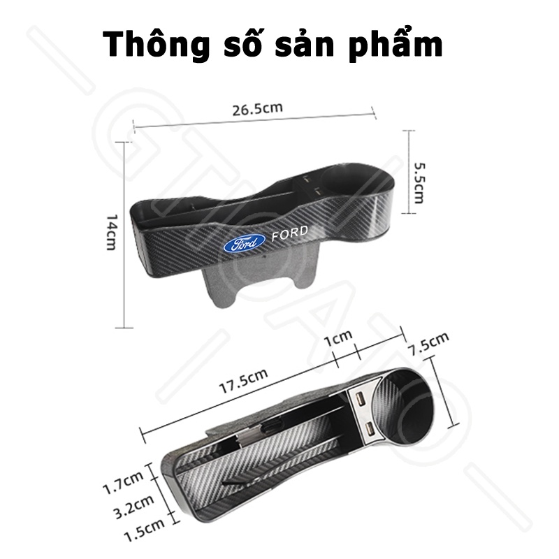 GTIOATO Khay Để Đồ Khe Ghế Ô Tô Khay ĐựNg Đồ Ô Tô Khay Đựng Đồ Khe Ghế Ô Tô Sợi Carbon Khay Đựng Đồ Đa Năng Cắm Khe Ghế Xe Đồ Đa Năng Cắm Khe Ghế Ô Tô Cho Ford Ranger Focus Everest Transit Fiesta Ecosport Mustang Raptor Explorer Bronco Mondeo