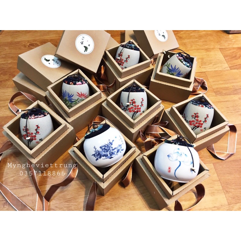 Hũ Trà Gốm Họa Tiết Mai Lan Cúc Trúc