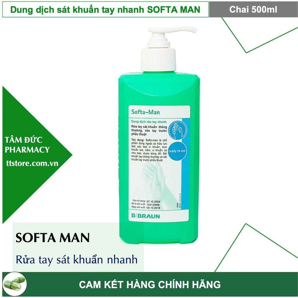Dung dịch sát khuẩn tay nhanh SOFTA MAN B. Braun 500ml - Rửa tay khô Softaman - Nước rửa tay