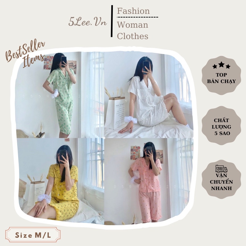 Bộ ngủ quần lửng viền bèo chất đũi mềm mại, mịn màng, cực kì thân thiện với da