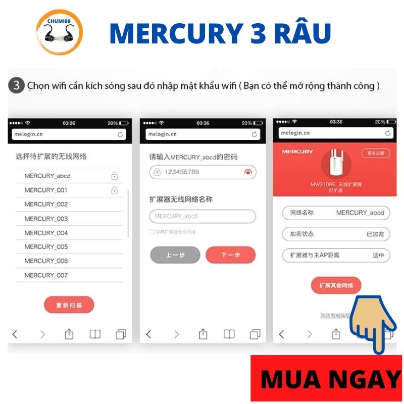 Bộ kích sóng Wifi Mercurry Loại 3 râu tốc độ 300 Mpbs kèm ảnh hướng dẫn sử dụng