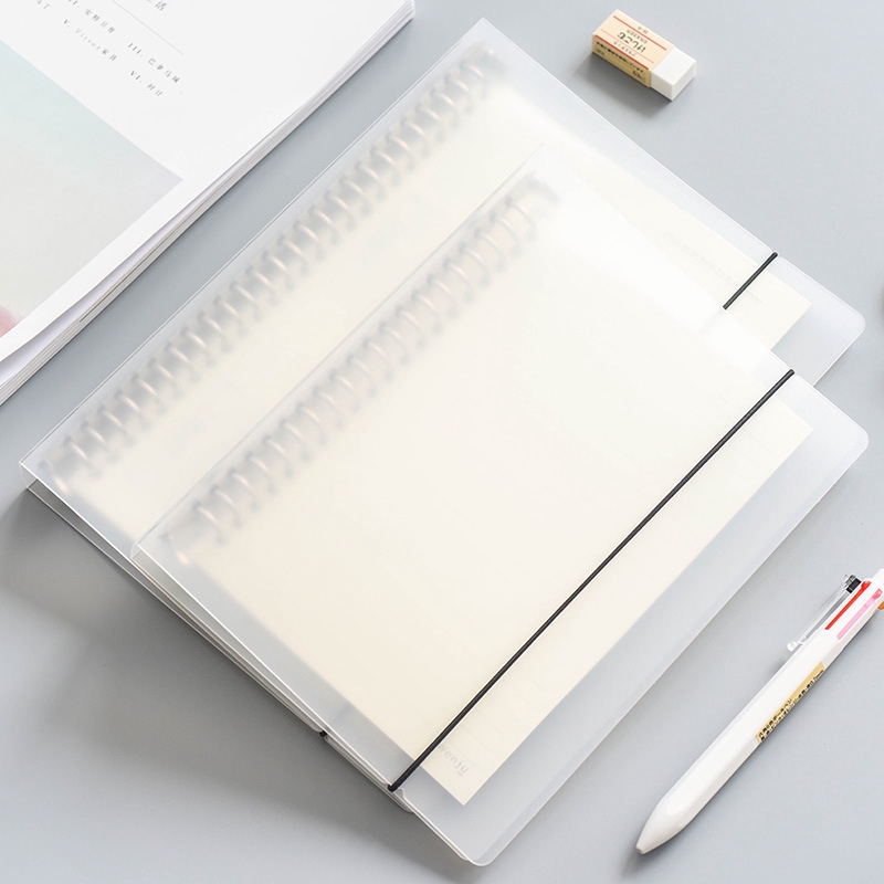 MUJI Style Notebook Grid Paper Unprotective A5 Notebook B5 Notebook Loose Leaf Notebook Minimalist Planner Frosted Transparent Cover Live Page Bind 20 Holes 26 Hole Horizontal Grid Loop Paper Storage Replaceable