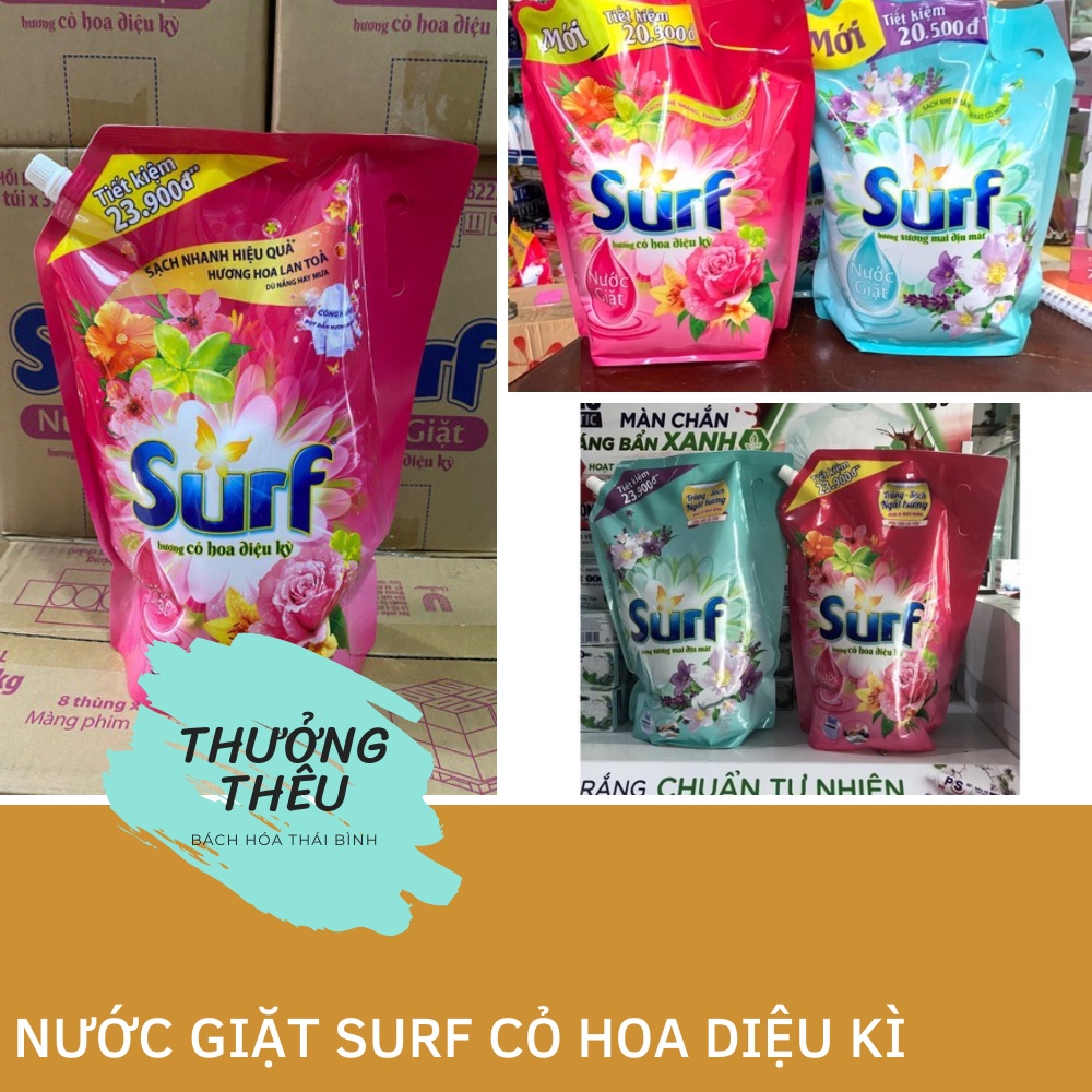 Nước giặt Surf Sương mai dịu mát túi 3.3kg hương cỏ hoa dịêu kì