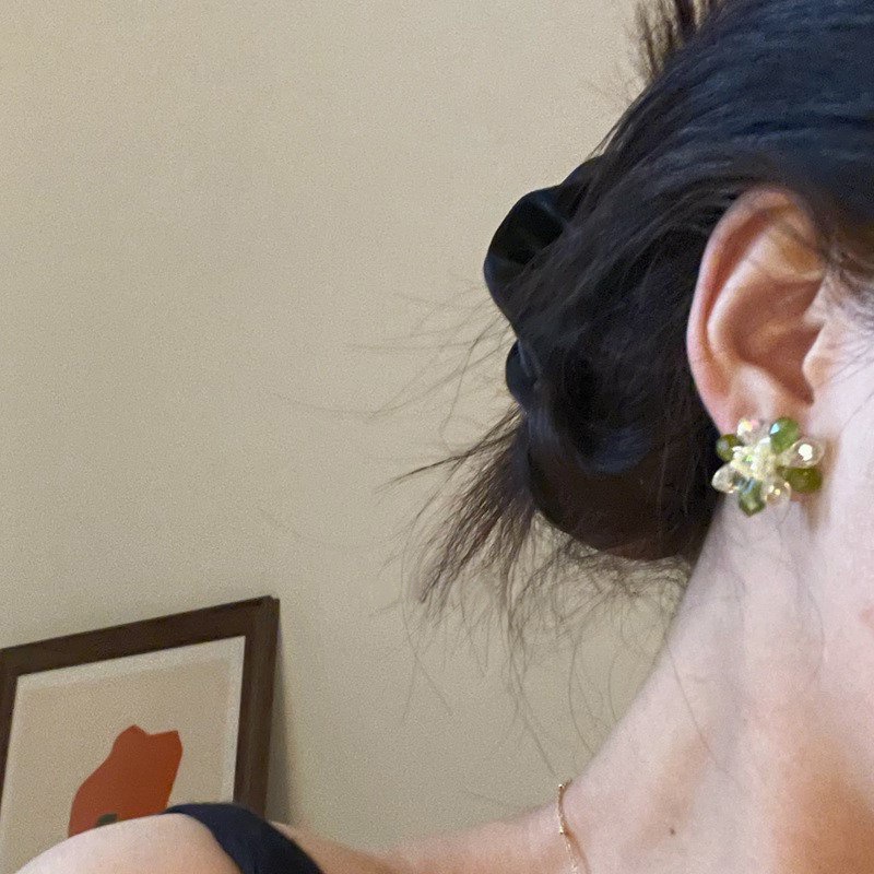 PINKDUDU Khuyên Tai Hợp Kim Đính Hạt Thủy Tinh Màu Xanh Lá Thời Trang Cho Nữ PD791