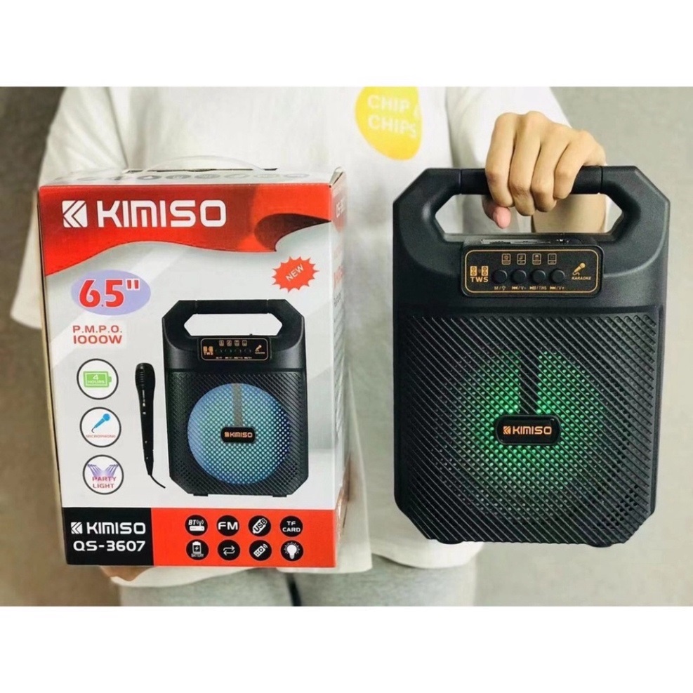 Loa Bluetooth Hát Karaoke Mini KIMISO Có Mic Dây Âm Thanh To, Rõ Lời Có Khe Cắm Thẻ Nhớ Và USB - Bảo Hành 6 Tháng