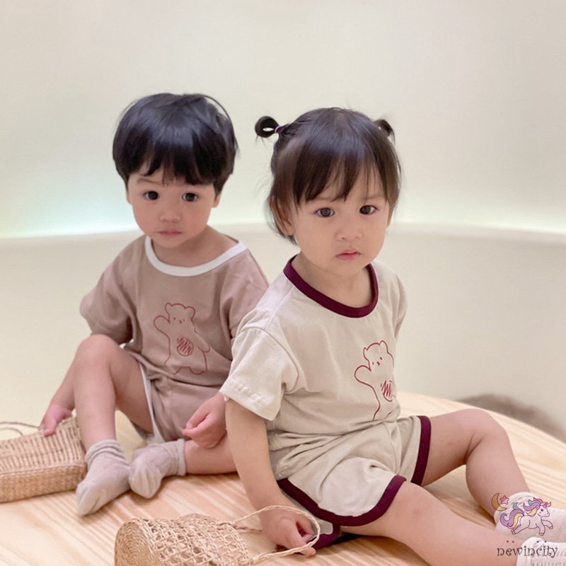 Bộ Quần Áo Ngắn Tay Phong Cách Hàn Quốc Cho Bé Trai Bé Gái