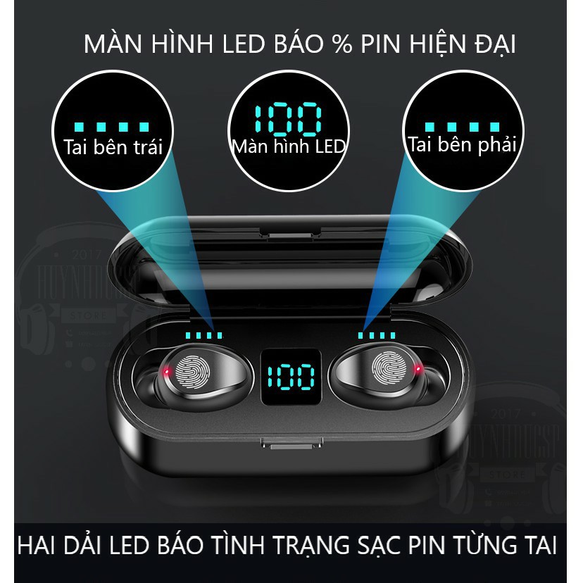 Tai nghe Bluetooth AMOI F9 bản QUỐC TẾ nút cảm ứng Bluetooth 5.0 Pin 280 giờ tích hợp sạc dự phòng 1 đổi 1 trong 30 ngày