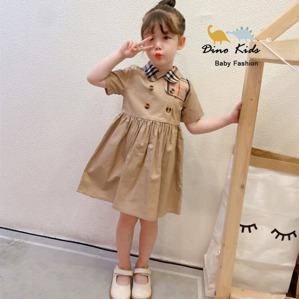 Váy thô bé gái,  váy thô kaki mềm cổ và vai phối BBR siêu sang cho bé