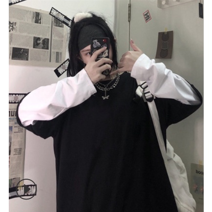 Áo thun tay dài form rộng , áo sweater Unisex phối 2 màu