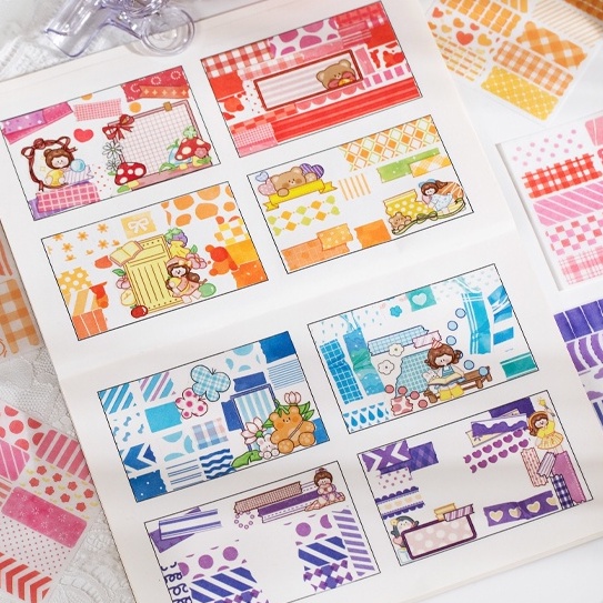 Hộp 100 tấm sticker miếng thay thế washitape 4 màu xinh xắn trang trí sổ