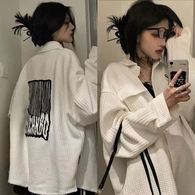 Jiashucheng Áo Khoác Dáng Rộng Màu Trắng Phong Cách Mỹ Dễ Phối Đồ Thời Trang Xuân Thu Cho Học Sinh Nữ