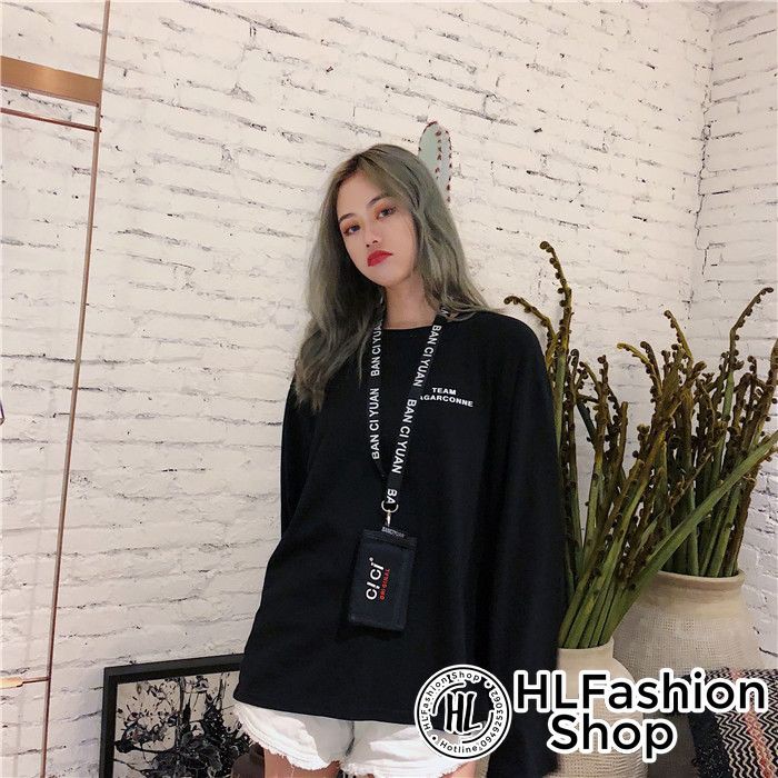 Áo thun tay dài form rộng unisex thêu chữ Team La Garconne, áo dài tay nam nữ tay phồng HLFashion