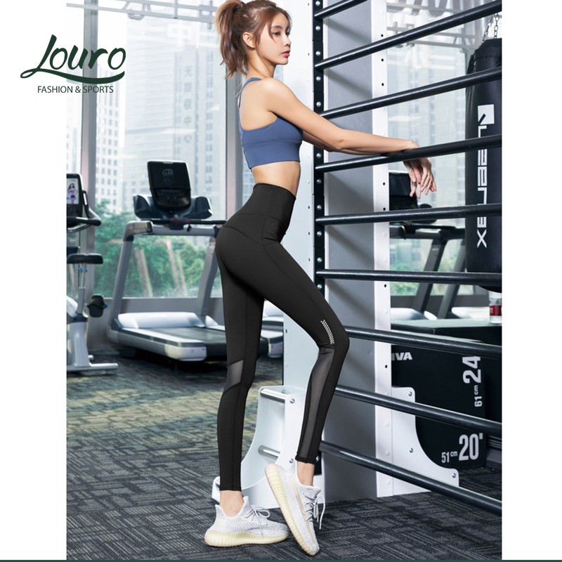 Quần tập gym nữ phối lưới cao cấp Louro QL58, kiểu quần tập gym nữ leg