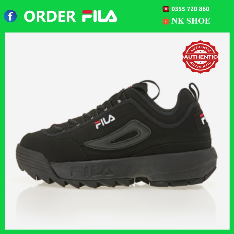 (Đủ bill) Giày Sneaker Thể Thao Nam Nữ FILA DISRUPTOR II Đen chính hãng 100%