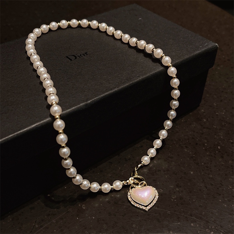 Vòng cổ choker Etrendy đính ngọc trai giả mặt hình trái tim bằng vỏ sò thời trang cho nữ