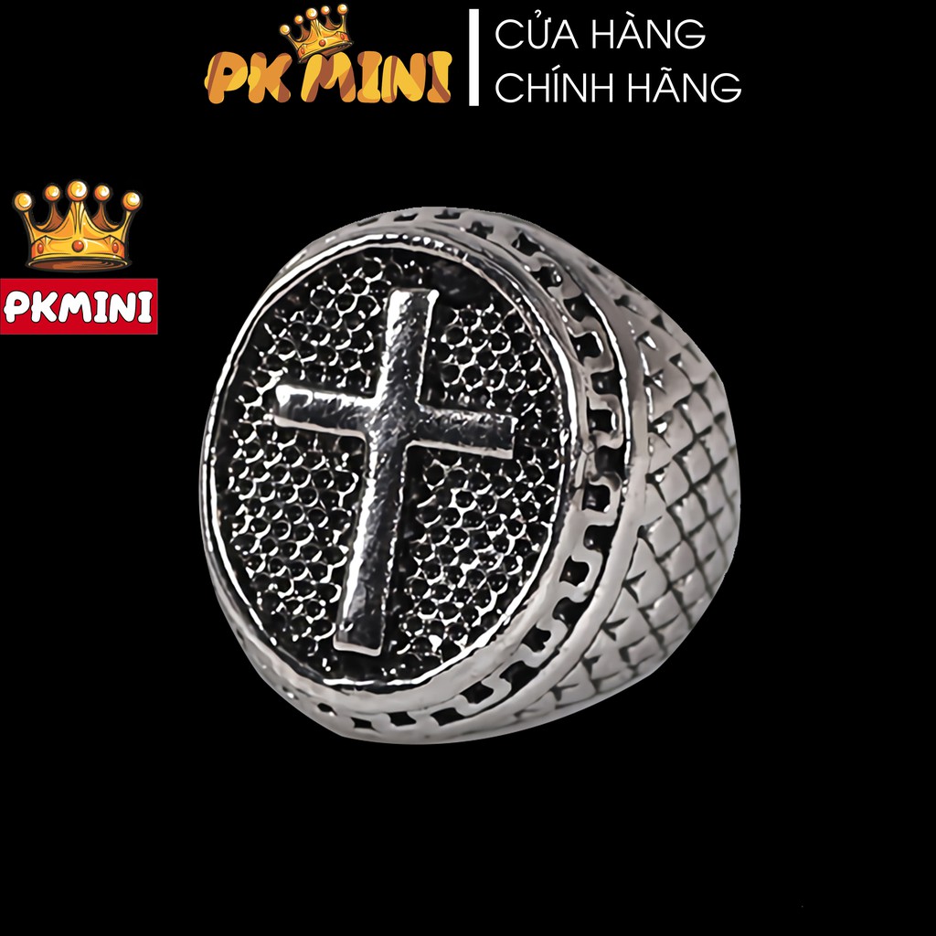 Nhẫn Chrome Hearts Titan Mạ Bạc Mặt Chữ Thập Caro Đủ Size
