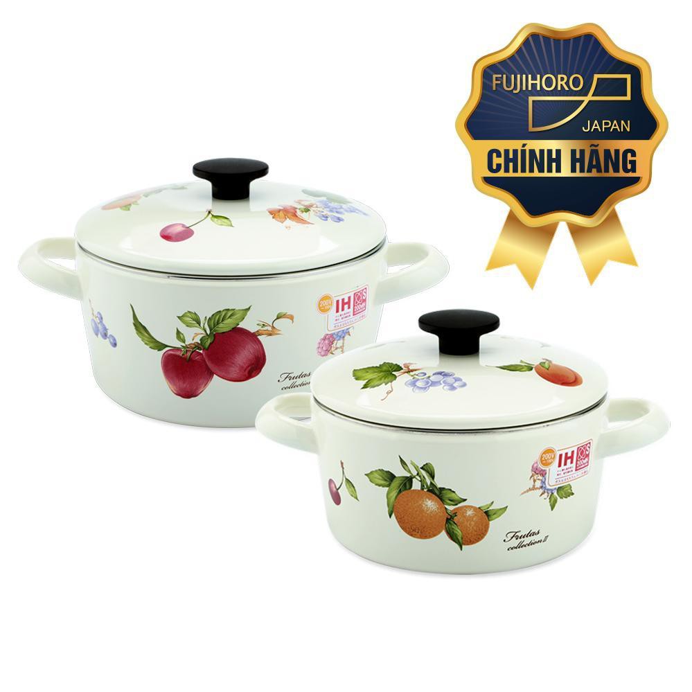 Bộ 2 nồi tráng men Nhật Bản cao cấp Fujihoro FRV (18W,20W).nhập khẩu thái lan.Tặng 2 vá canh và 5 muỗng inox