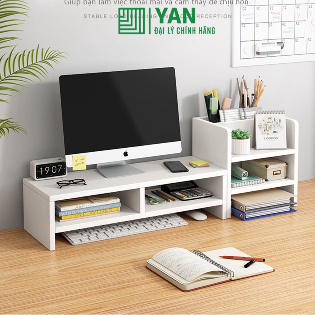 Kệ máy tính để bàn bằng gỗ kèm kệ sách để đồ tiện lợi - gp184