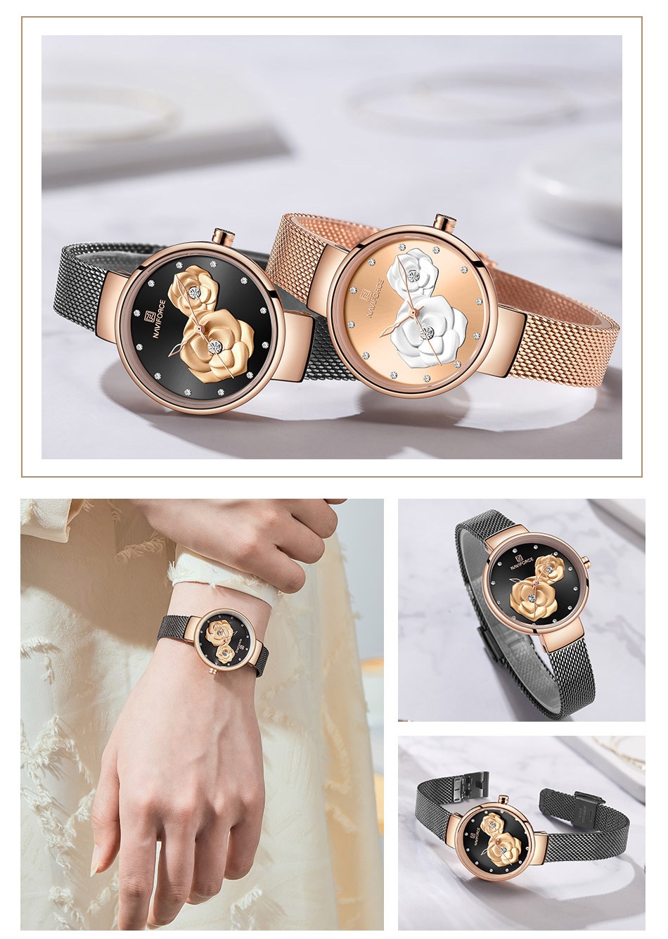 NAVIFORCE NF5013 Women Casual Fashion Mesh Band Analog Quartz Watch