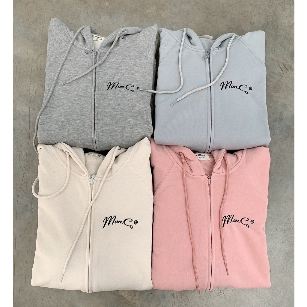 SS0341 Áo khoác - hoodie zip nỉ cua dày dặn chống nắng thêu MON.CO 4 màu