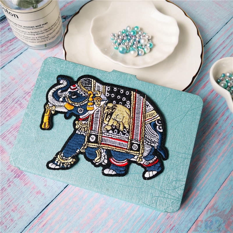 ☸ Sticker Ủi Thêu Hình Voi Ai Cập ☸ 1 Miếng Vá Ủi Quần Áo Hình Huy Hiệu (M - 12.3CM * 10CM)