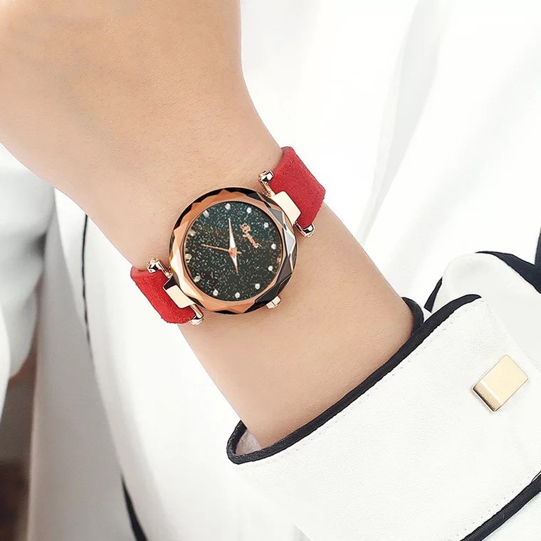 Đồng Hồ Nữ Bywis B88 Mặt Kim Sa Dây Da Lộn cao cấp