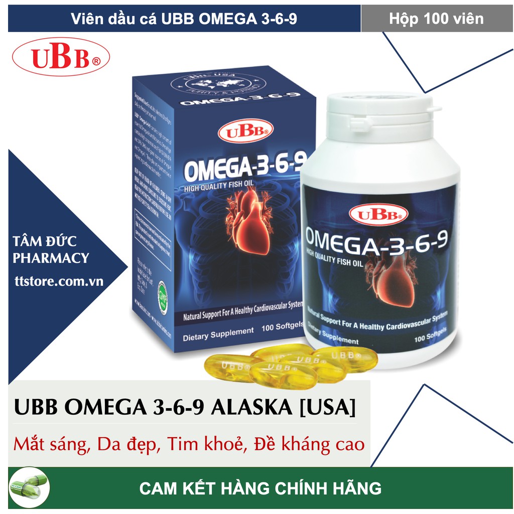 OMEGA 3-6-9 UBB [Hộp 100 viên] - Viên dầu cá Omega 369 Alaska USA