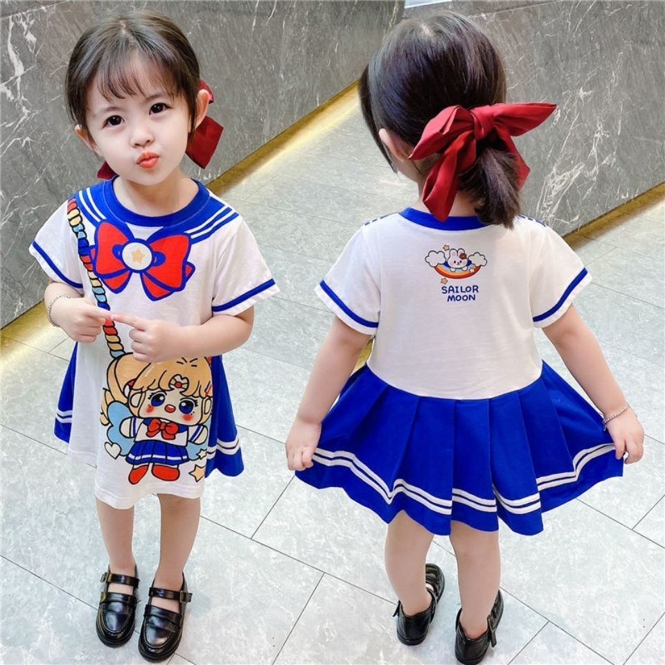 Đầm ngắn tay in hình hoạt hình phong cách Hàn Quốc thời trang hè dễ thương cho nữ