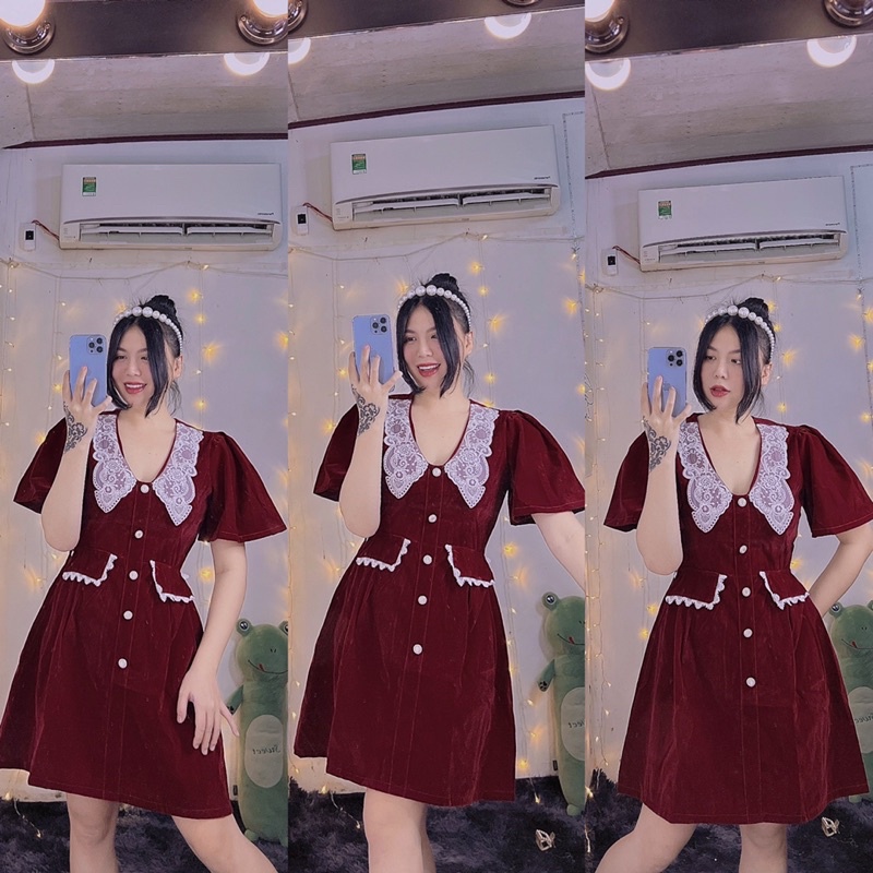 ĐẦM NHUNG ĐỎ PHỐI REN [ BIGSIZE 60-90KG ]