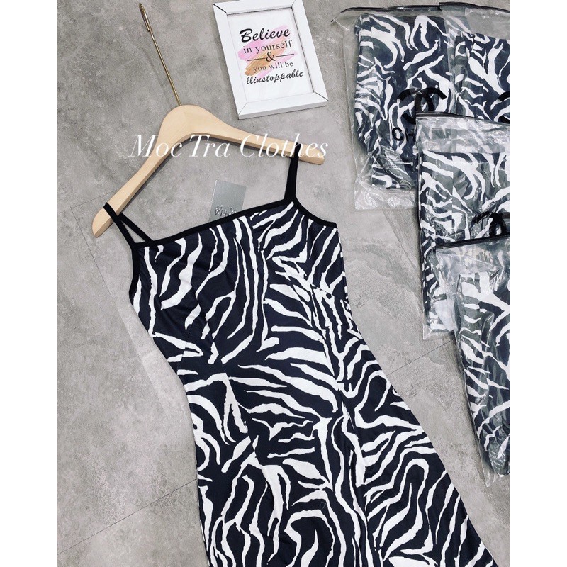 Đầm hai dây body vằn MPB dáng dài chất co dãn, Váy ôm nữ dự tiệc sang trọng hoạ tiết vằn siêu xinh | BigBuy360 - bigbuy360.vn