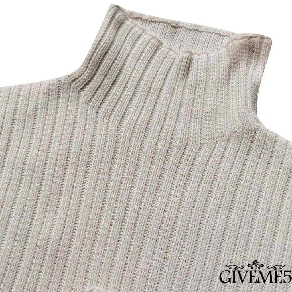 Áo len dệt kim cổ cao màu trơn và đôi tay áo cùng màu cá tính độc đáo cho nữ