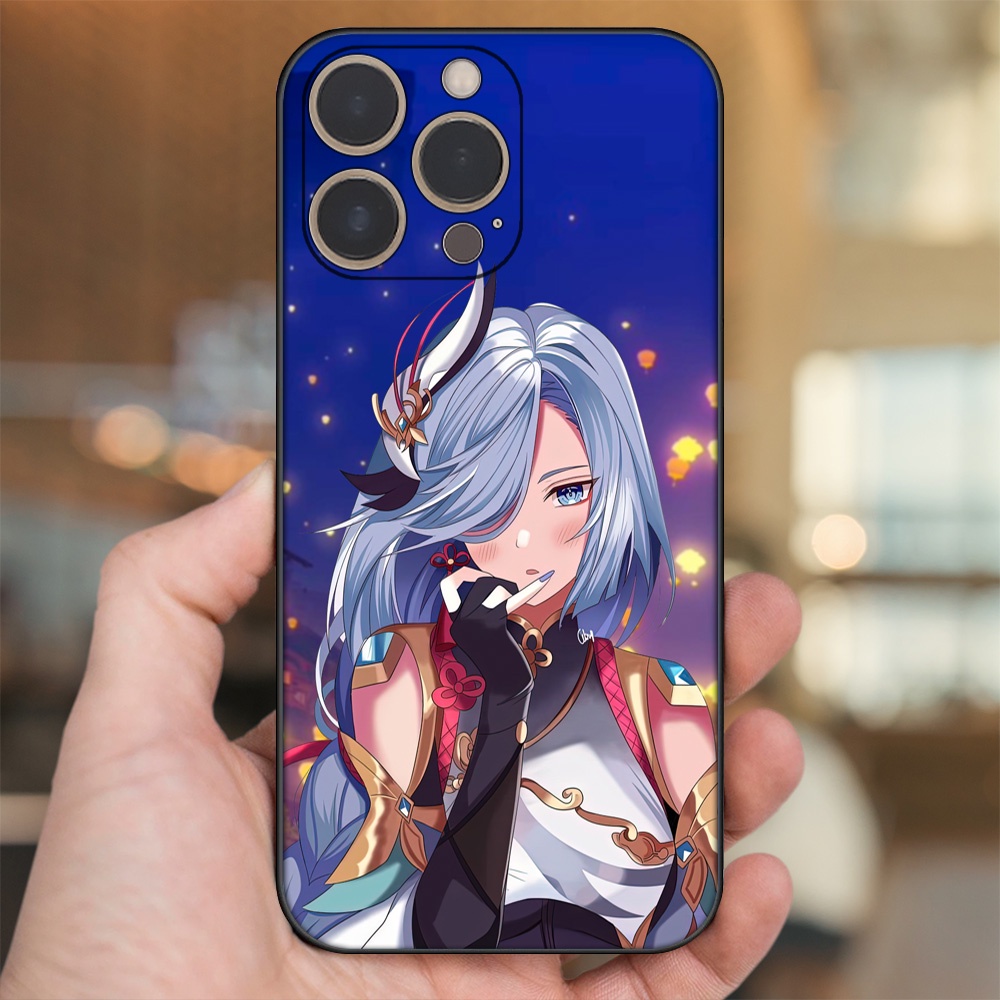 Ốp lưng iPhone 13 Pro dẻo đen cạnh vuông in hình Shenhe Genshin Impact